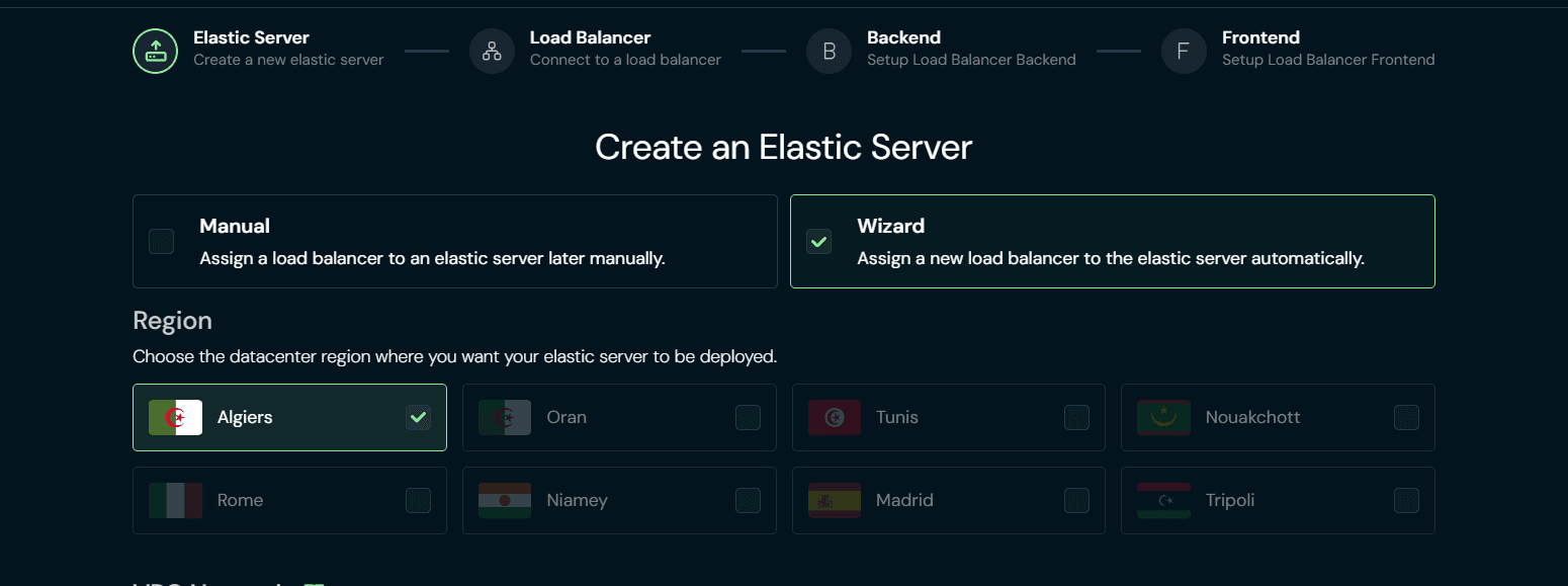 Wizard create Elastic Server