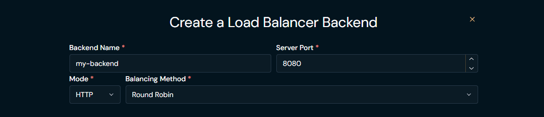 Load Balancer Create Backend