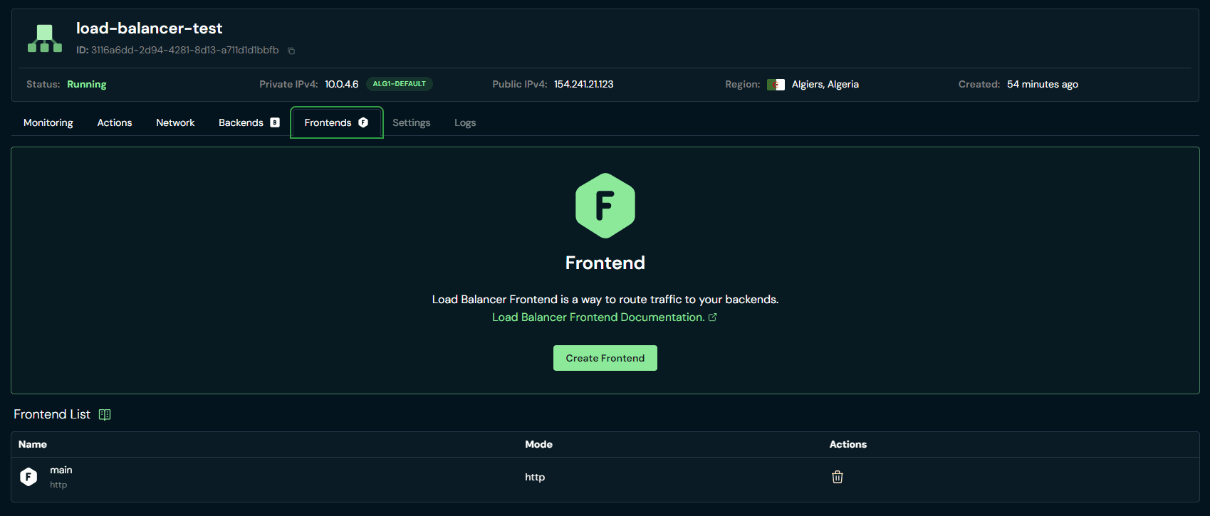 Load Balancer Frontend Tab