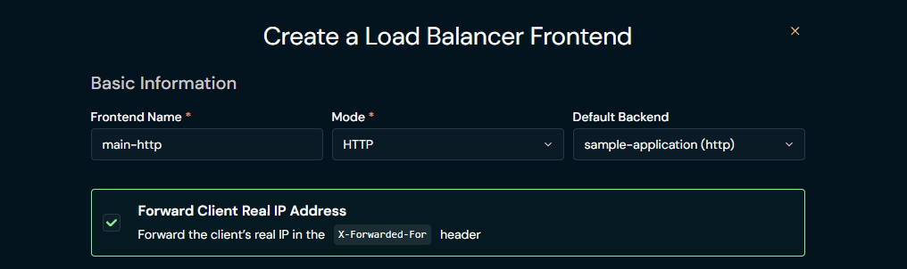 Load Balancer Create Frontend