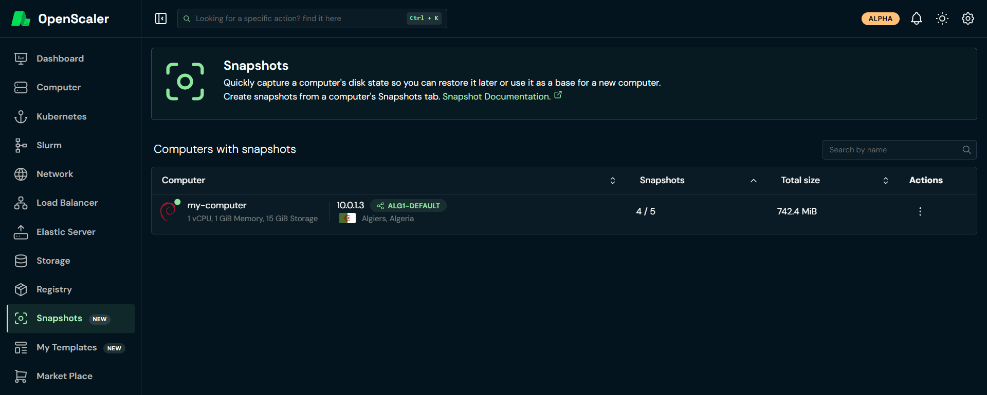 Project Snapshots page